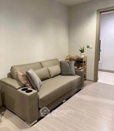 Cozy living room with modern sofa and minimalist decor
