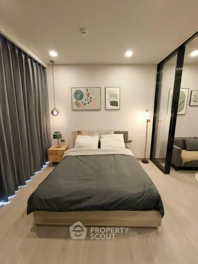 Modern bedroom with stylish decor and cozy ambiance