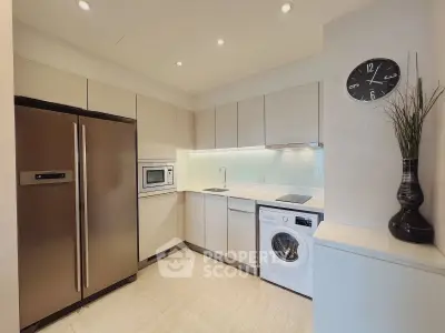 Modern kitchen with sleek appliances and stylish cabinetry