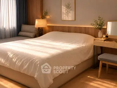 Cozy bedroom with elegant decor and natural light, featuring a comfortable bed and stylish furnishings.