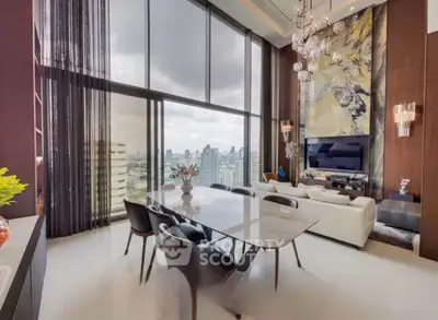 Luxurious high-rise living room with stunning city view and elegant decor