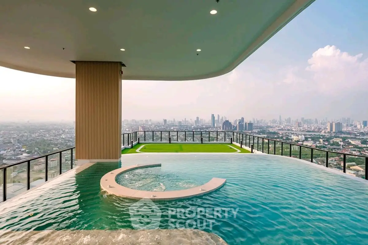 Luxurious rooftop pool with stunning city skyline view