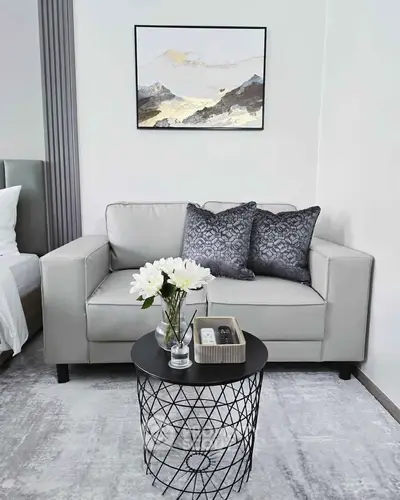 Stylish living room with modern sofa and elegant decor