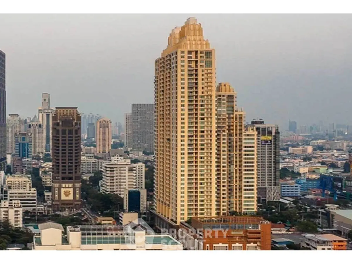 Stunning cityscape view featuring a prominent high-rise building in a bustling urban environment.