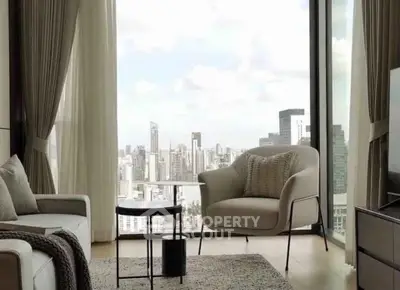 Luxurious living room with stunning city view and modern furniture