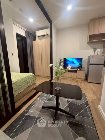 Modern living room with sleek furniture and stylish decor