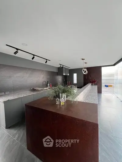 Modern kitchen with sleek design and spacious island in luxury home