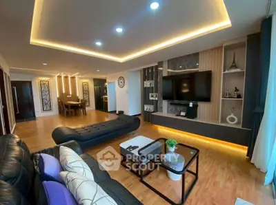 Luxurious modern living room with elegant lighting and stylish decor