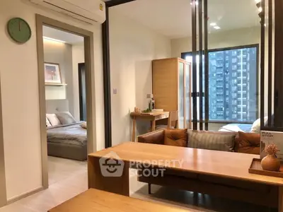 Modern apartment interior with cozy living room and bedroom view