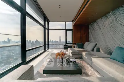 Luxurious living room with panoramic city view and modern decor