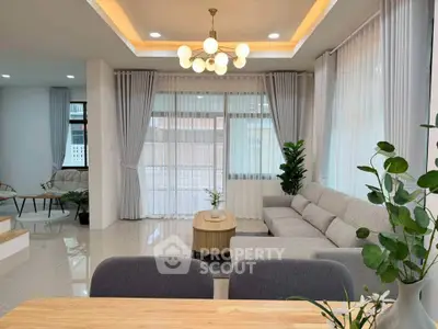Spacious modern living room with elegant lighting and large windows