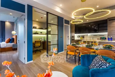 Luxurious modern living room with open layout and elegant lighting