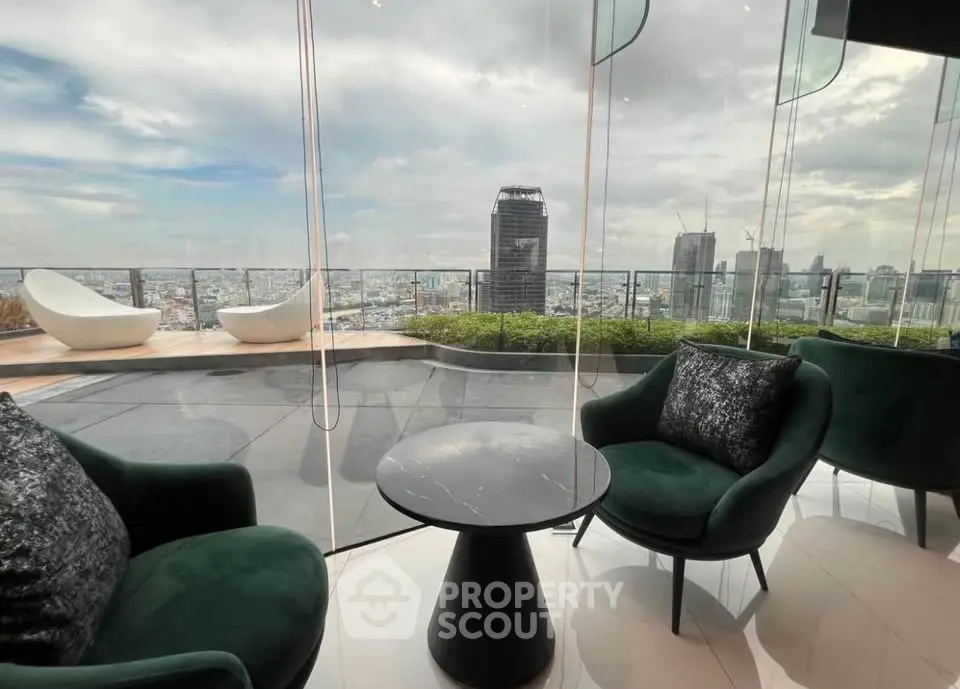 Luxurious rooftop view with modern seating and city skyline