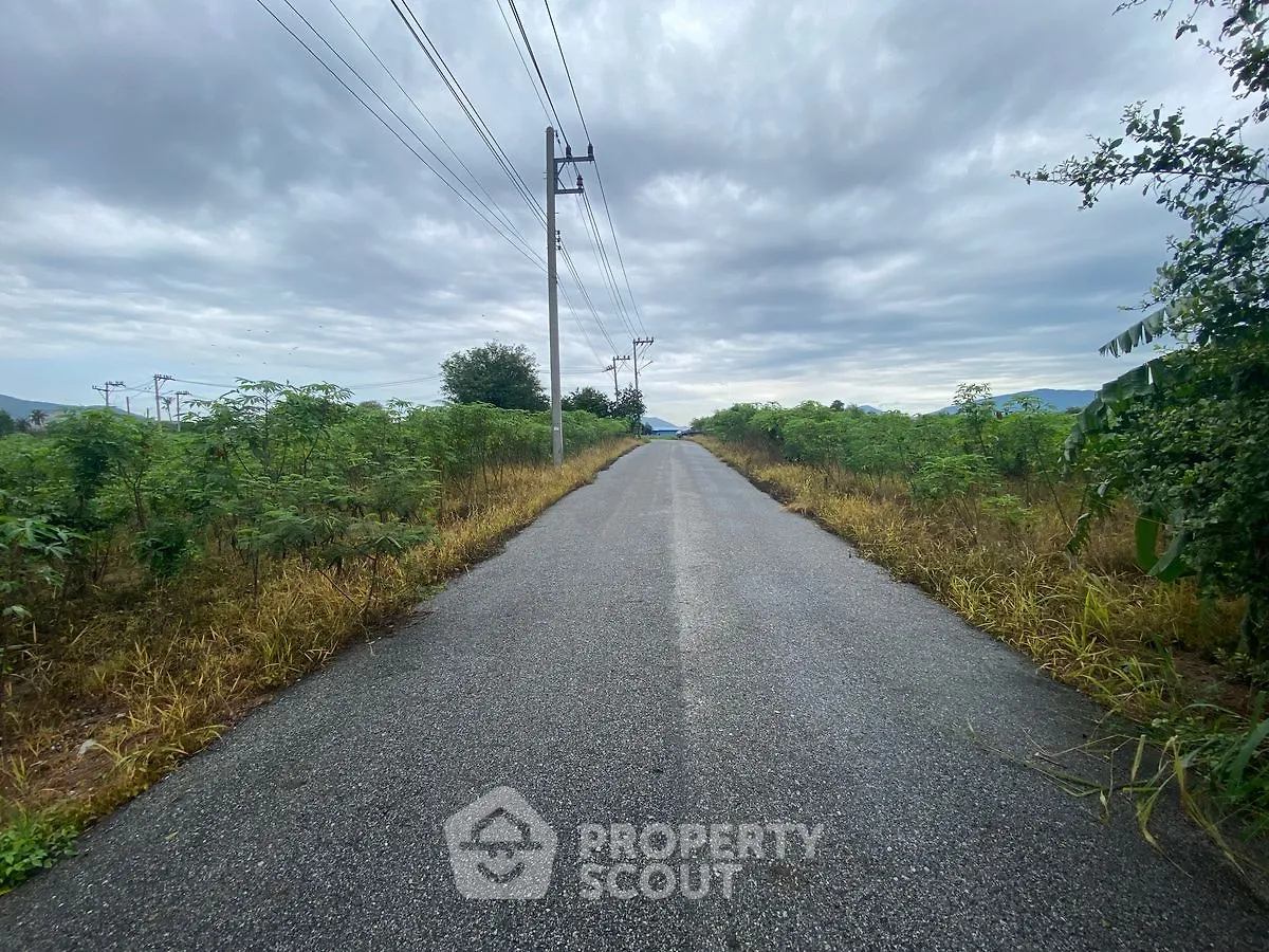 Scenic rural road surrounded by lush greenery and cloudy sky