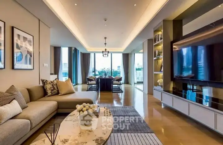 Luxurious modern living room with spacious open layout and elegant decor