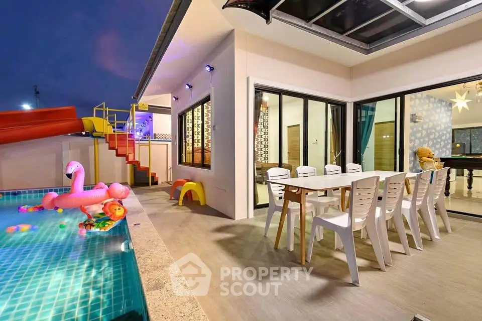 Luxurious modern villa with private pool and spacious outdoor dining area