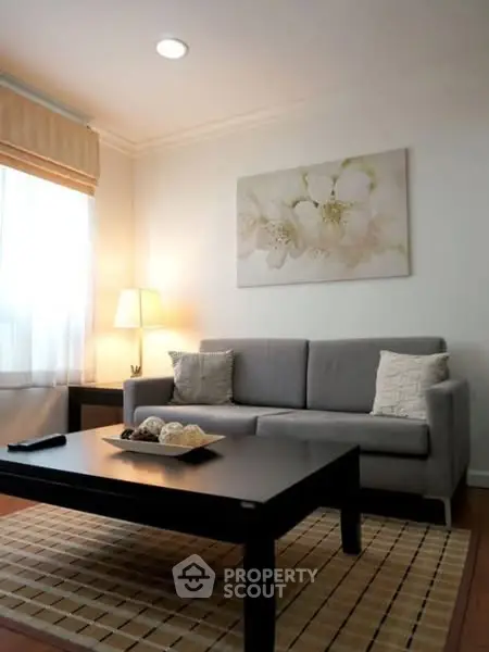Cozy living room with modern sofa and elegant decor