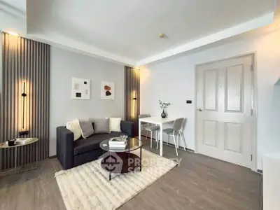 Modern living room with stylish decor and cozy seating area