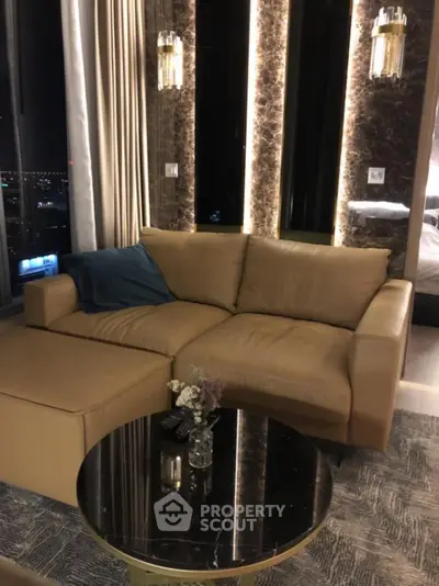 Luxurious living room with elegant leather sofa and chic decor