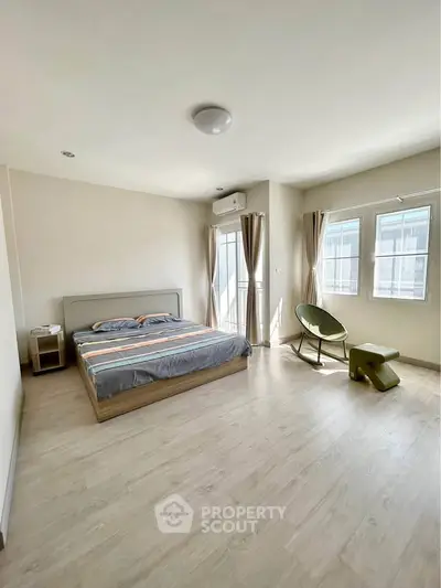 Spacious modern bedroom with natural light and minimalist decor