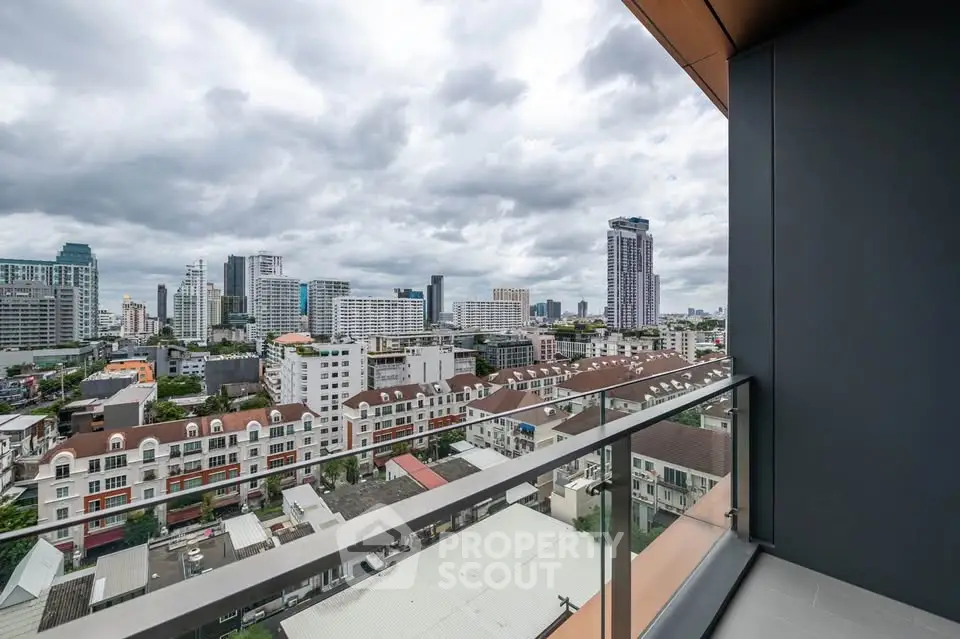 Stunning cityscape view from modern balcony in urban high-rise apartment