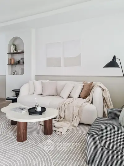 Modern living room with stylish decor and cozy seating area