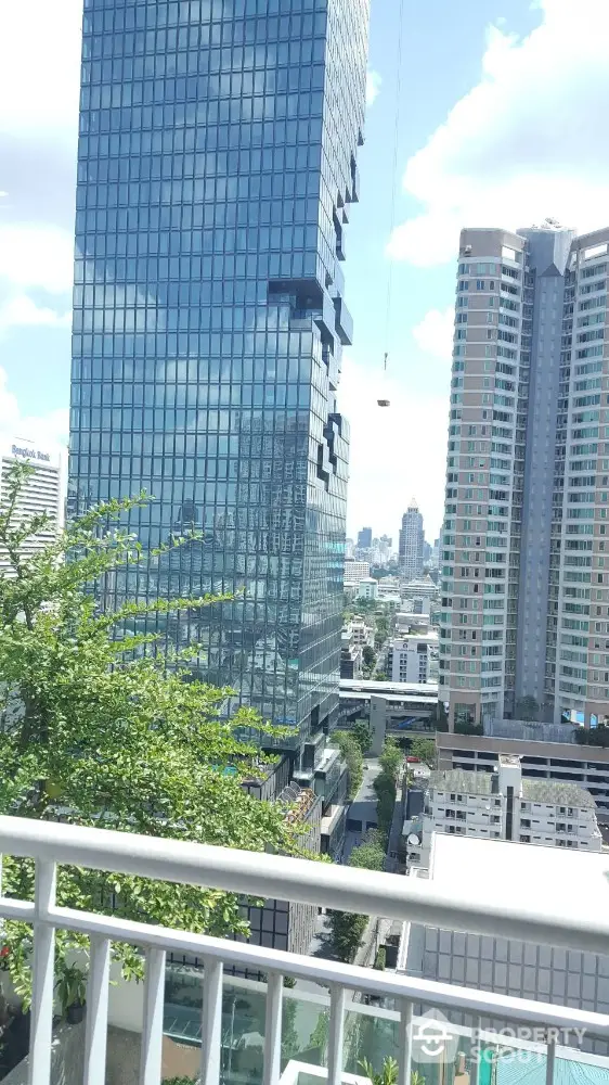 Stunning cityscape view from a modern balcony in a high-rise building