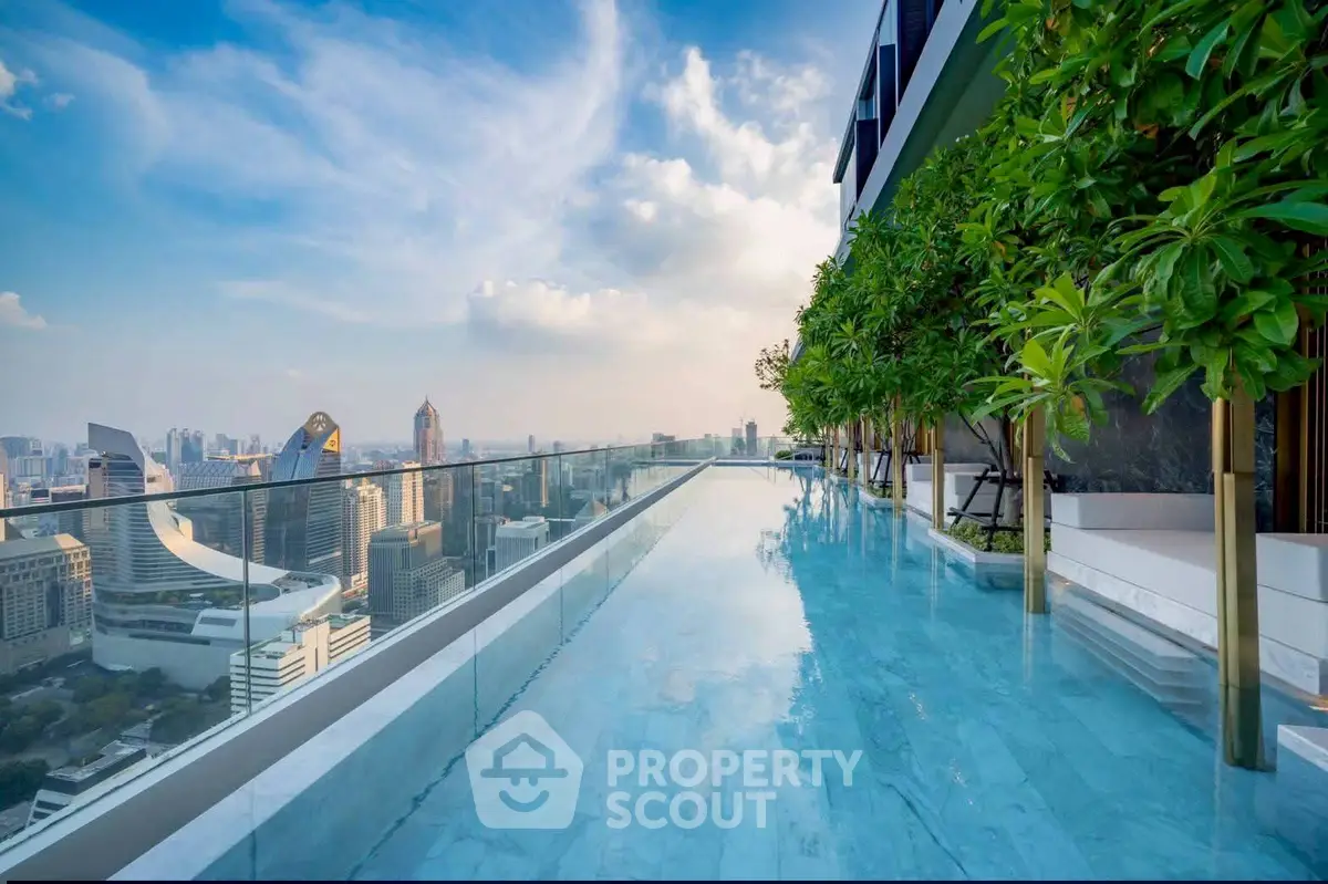 Luxurious rooftop infinity pool with stunning city skyline view