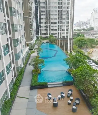 Luxurious high-rise apartment with stunning pool and city view, perfect for urban living.