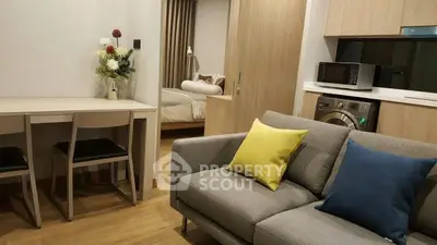Modern apartment interior with cozy living room and stylish kitchen area