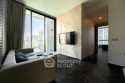 Modern living room with city view and sleek design