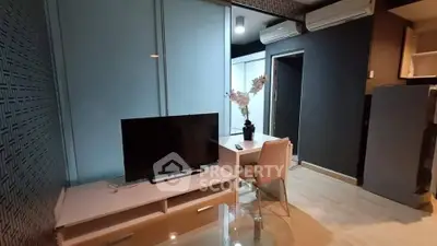 Modern living room with sleek TV setup and stylish decor