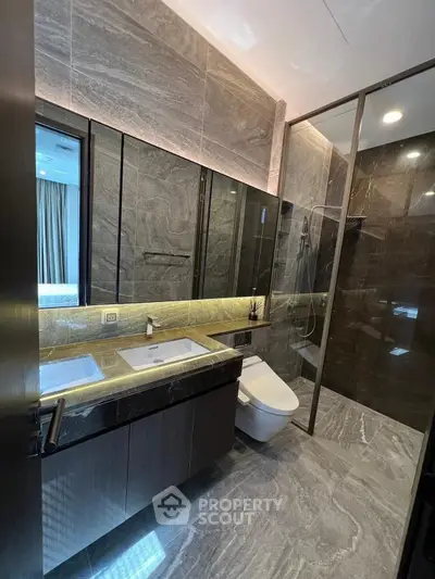 Luxurious modern bathroom with sleek design and elegant fixtures