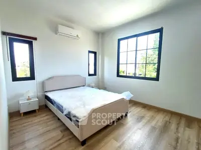 Bright and airy bedroom with large windows and modern decor