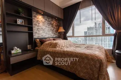 Luxurious bedroom with city view and modern decor