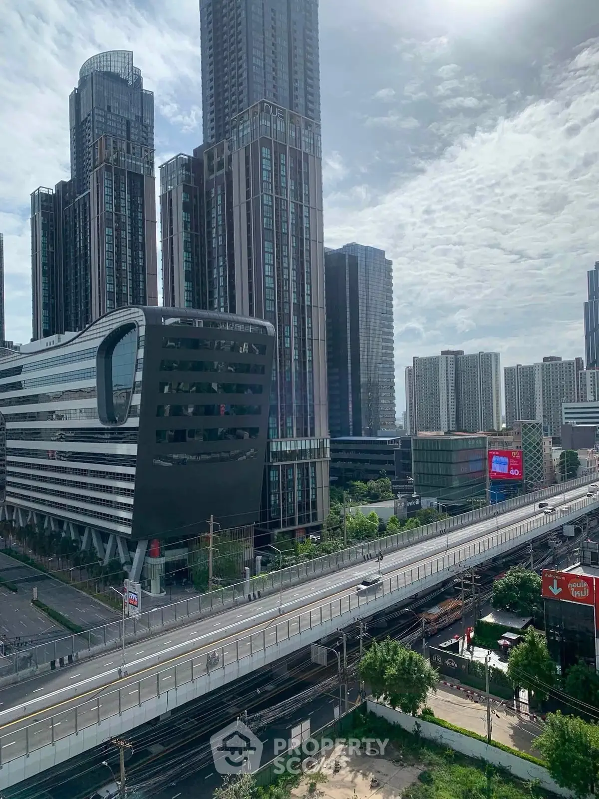 Stunning cityscape view of modern high-rise buildings with sleek architecture and urban surroundings.