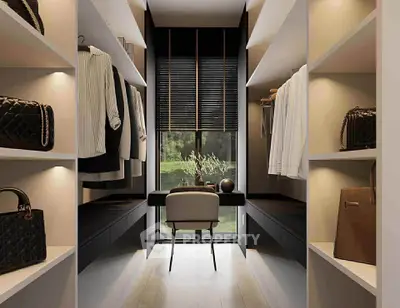 Luxurious walk-in closet with elegant shelving and stylish decor