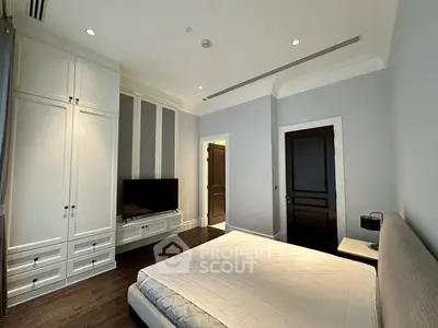 Spacious modern bedroom with built-in wardrobe and sleek design