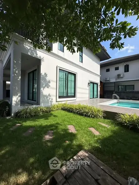 Luxurious modern home with private pool and lush garden, perfect for relaxation and entertaining.