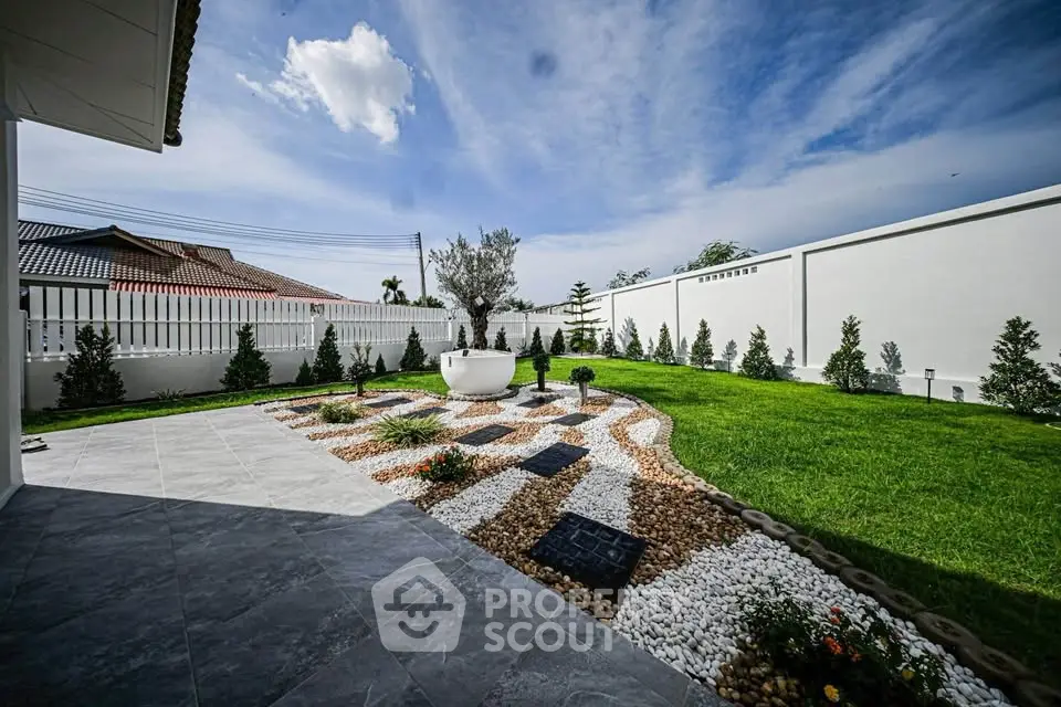 Stunning landscaped garden with modern design and lush greenery