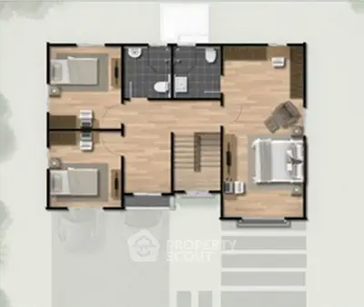 Modern apartment floor plan with three bedrooms and spacious layout