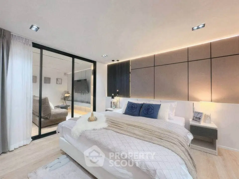 Luxurious modern bedroom with elegant decor and cozy ambiance