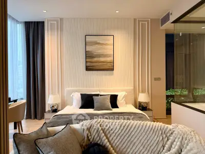 Luxurious modern bedroom with elegant decor and cozy ambiance