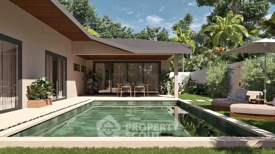 Luxurious modern villa with private pool and lush garden, perfect for relaxation and entertaining.
