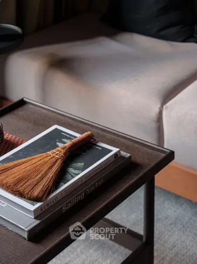 Stylish living room with modern furniture and decorative elements.