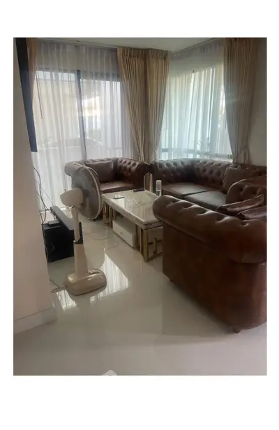 Luxurious living room with elegant leather sofas and modern decor