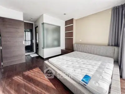 Spacious bedroom with modern design and large window for natural light