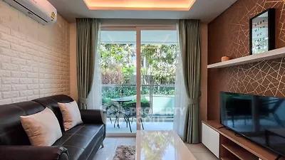 Modern living room with balcony view and stylish decor