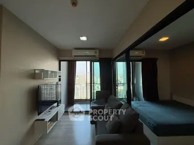 Modern living room with balcony view in stylish apartment