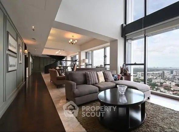Luxurious living room with panoramic city view and elegant decor